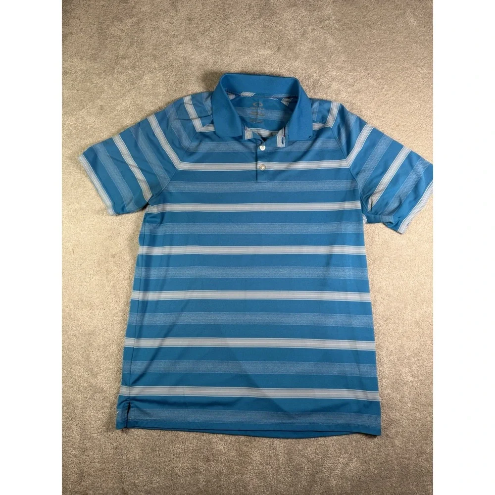 Oakley Golf Polo Shirt Mens L Blue Striped Hydrolix Performance Regular Fit
